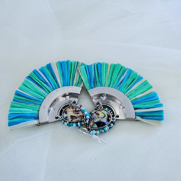 Large Boho Multi Color Fan Fringe Dangle Drop Earrings - Picture 3 of 15